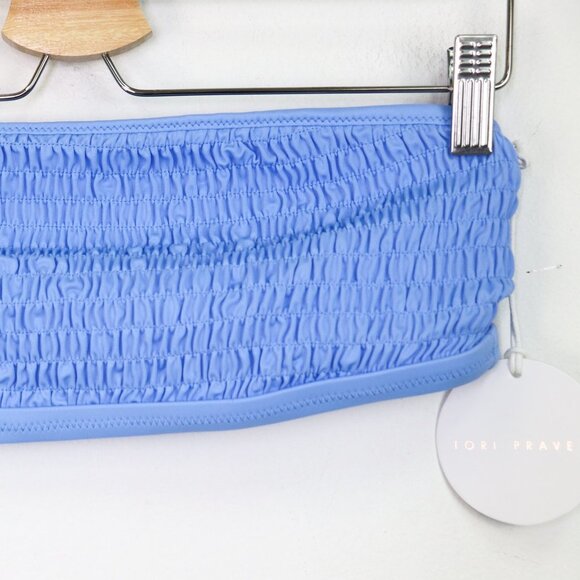 NWT Tori Praver Renee Smocked Bandeau Strapless Swimwear Bikini Top Capri Blue M - Picture 4 of 9